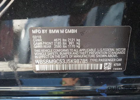 2018 BMW M3 Cs z USA, uszkodzony, nr VIN WBS8M9C53J5K98785